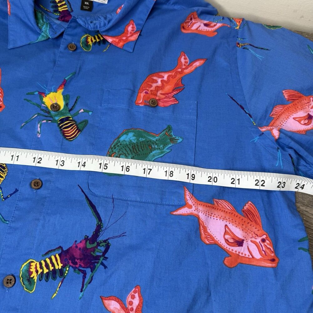Patagonia Pataloha Shirt Mens XXL Lobster Fish Sea Harvest Blue Hawaiian Camp - Picture 8 of 10